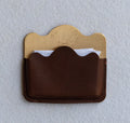 Brass card holder with brown leather