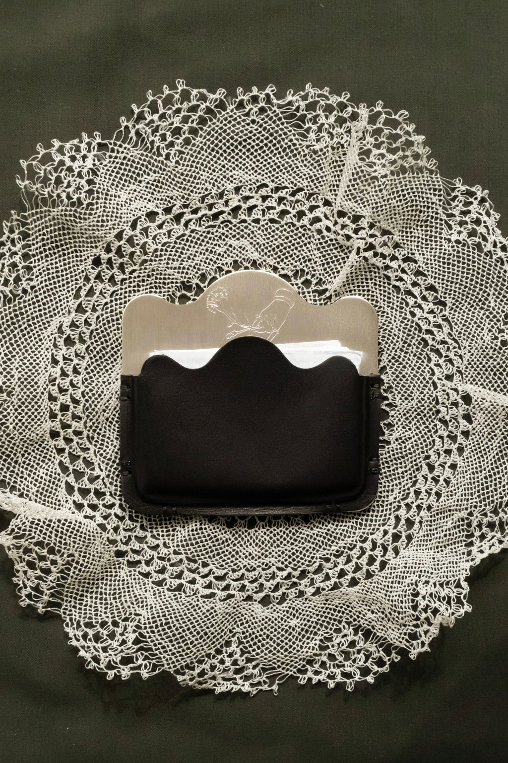 Silver-plated brass Card Holder with Black leather