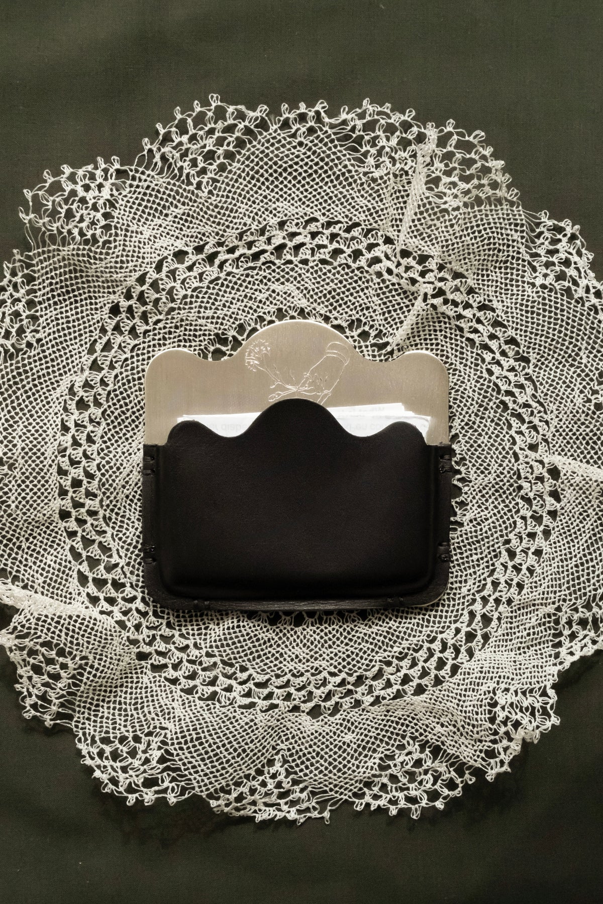 Silver-plated brass Card Holder with Black leather