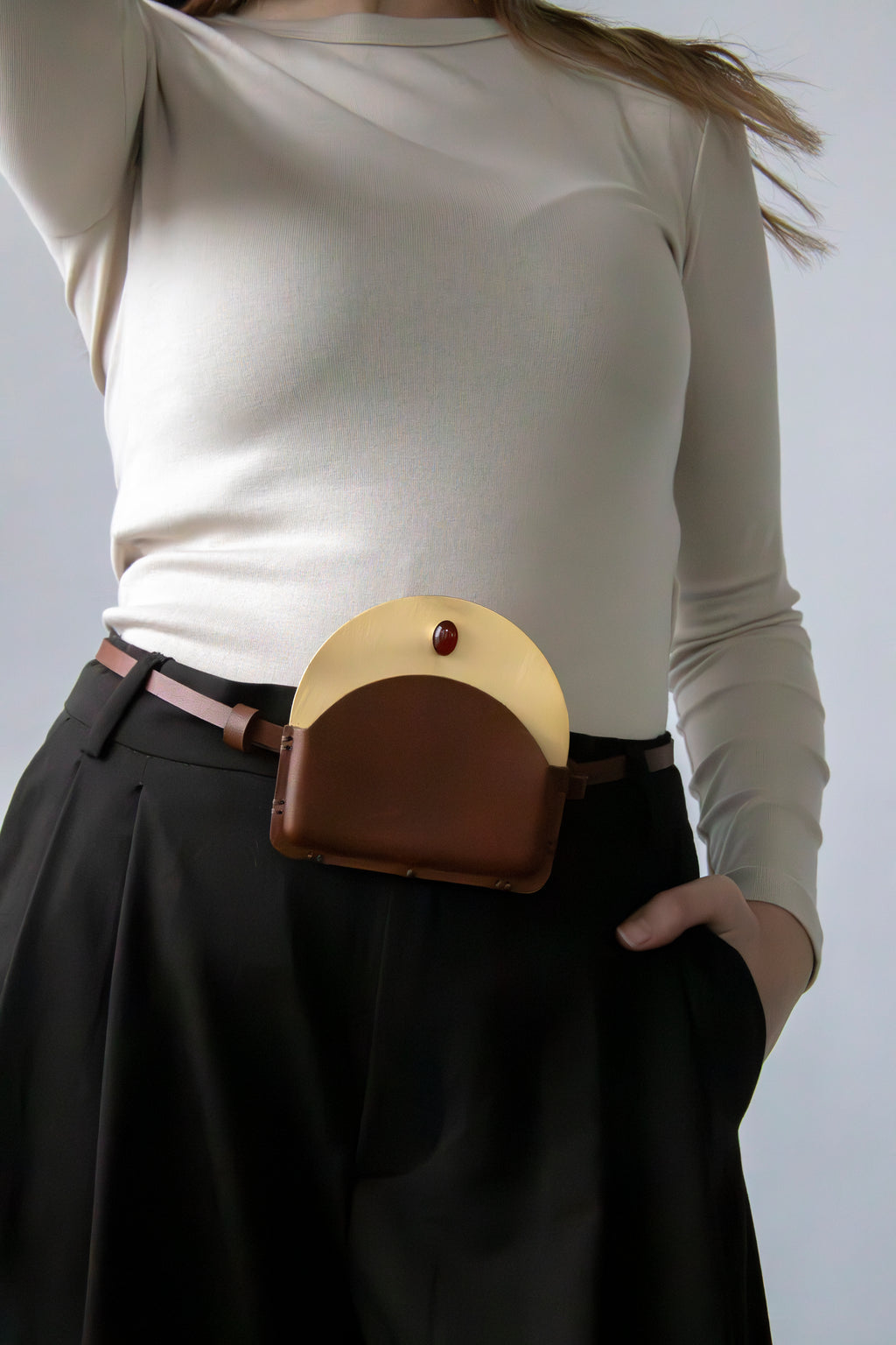 Brass Pouch with Carnelian Stone