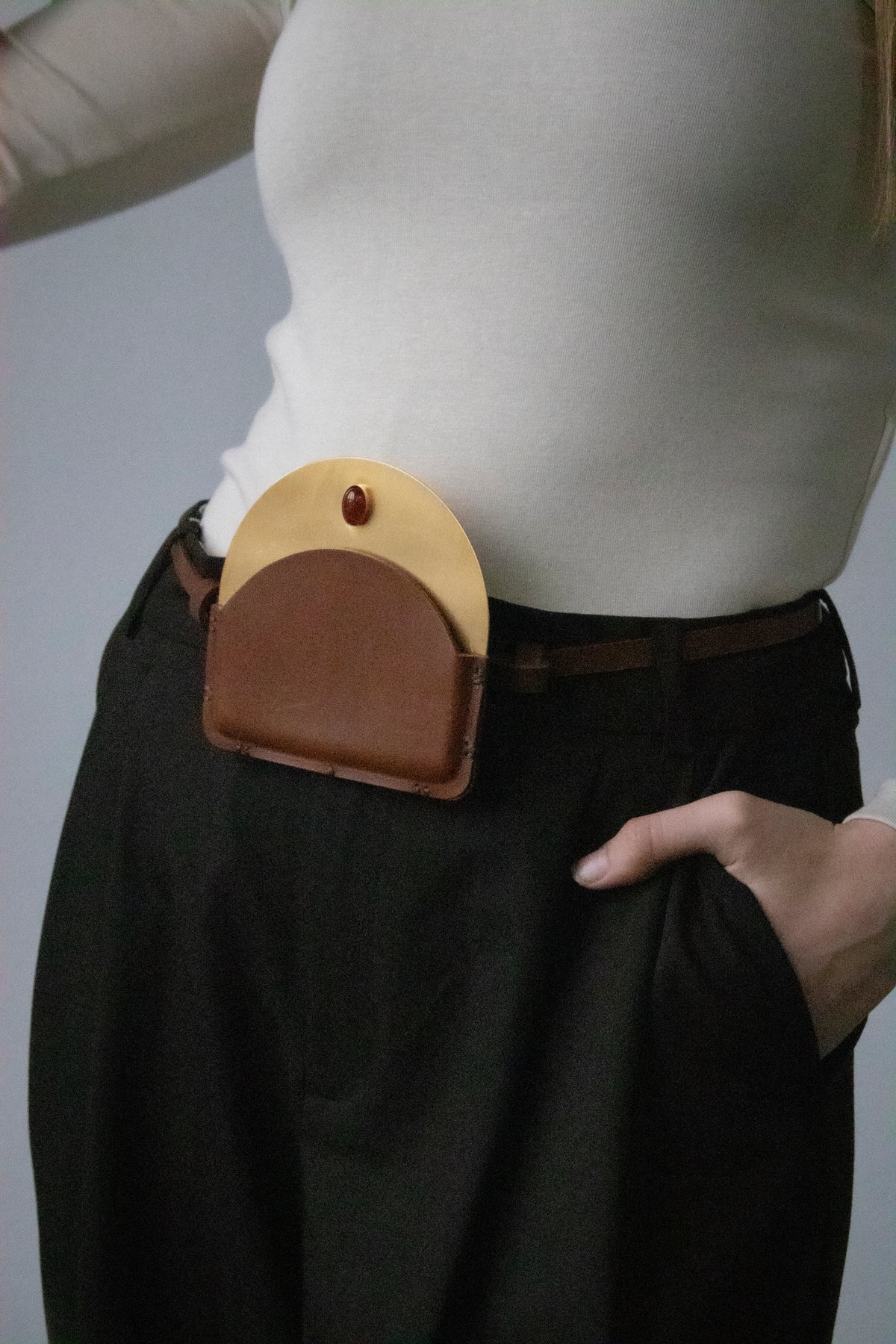 Brass Pouch with Carnelian Stone