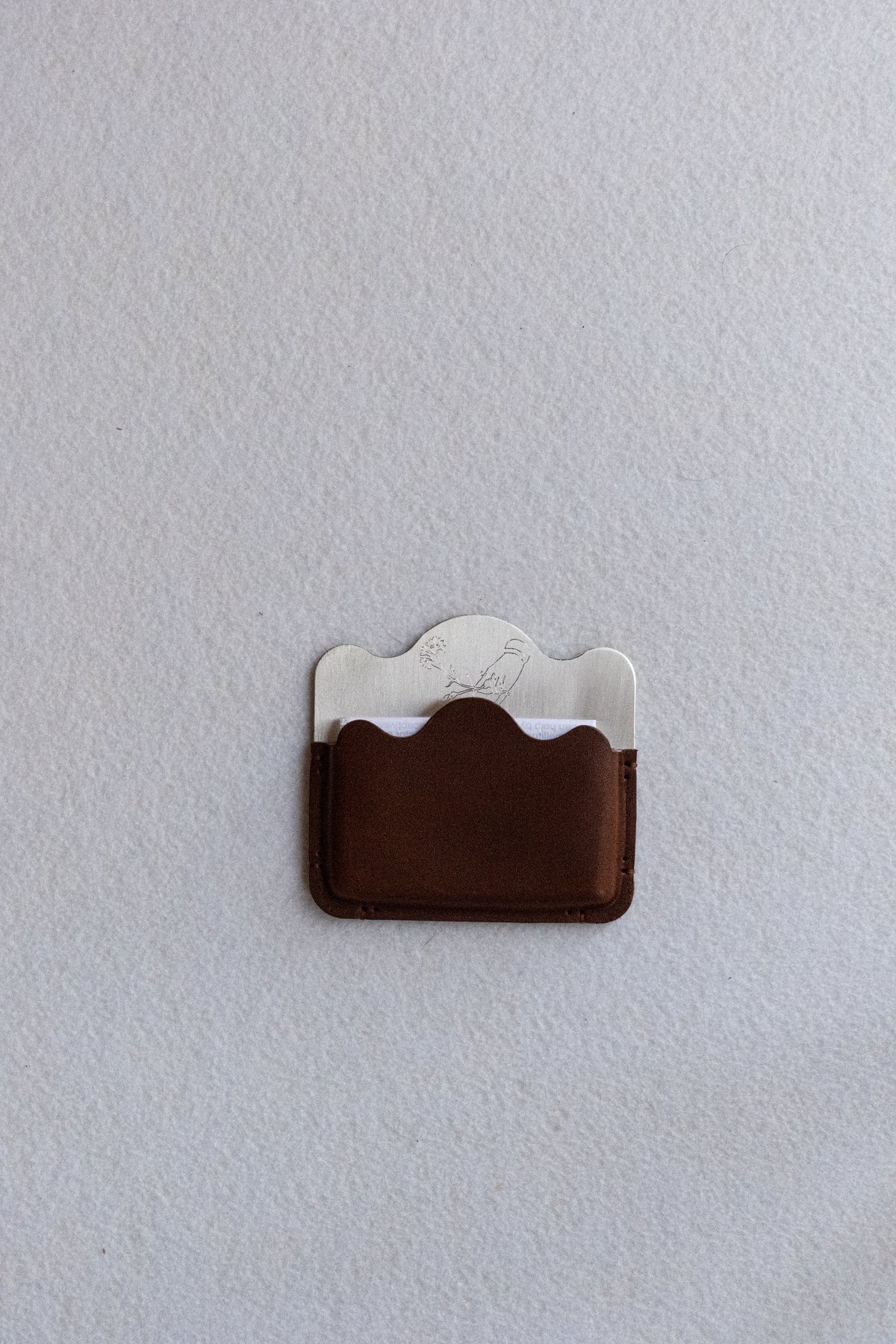 Silver-plated brass card holder brown leather