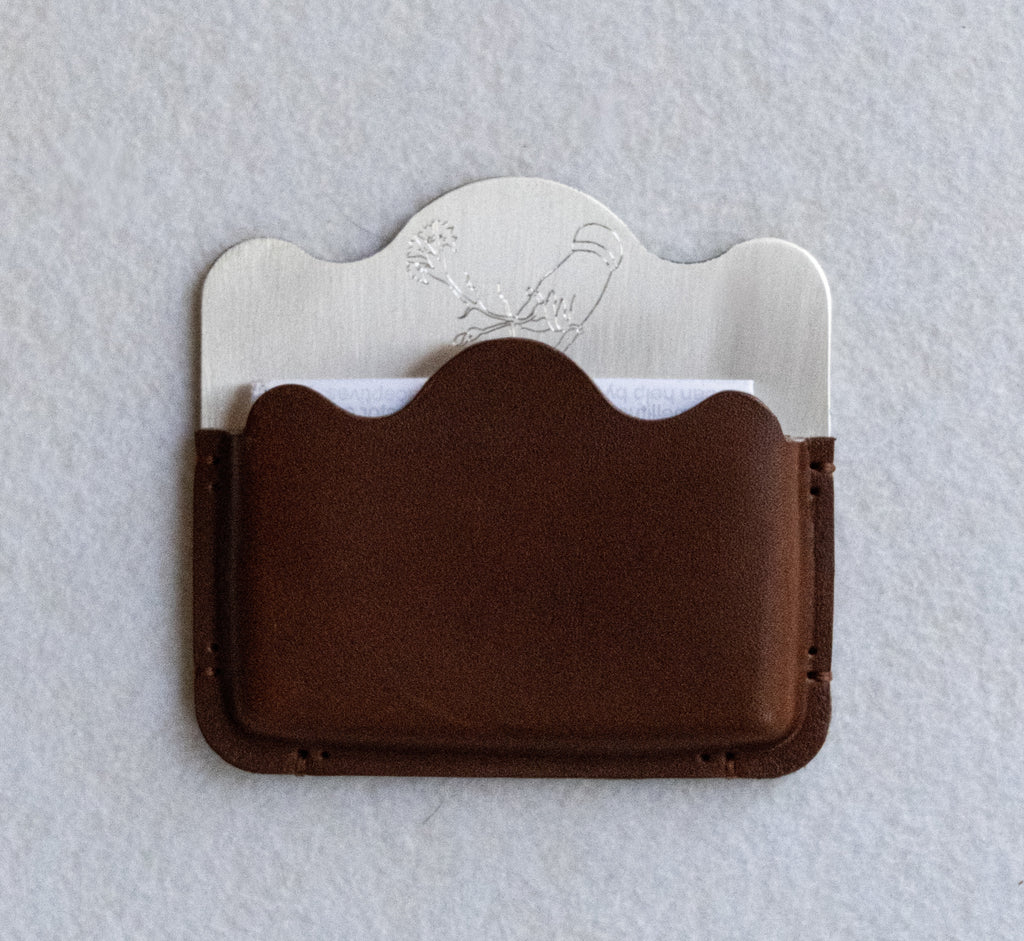 Silver-plated brass card holder brown leather