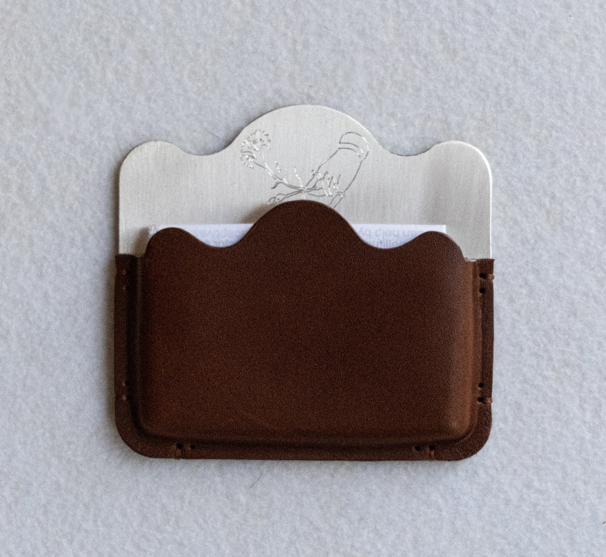 Silver-plated brass card holder brown leather