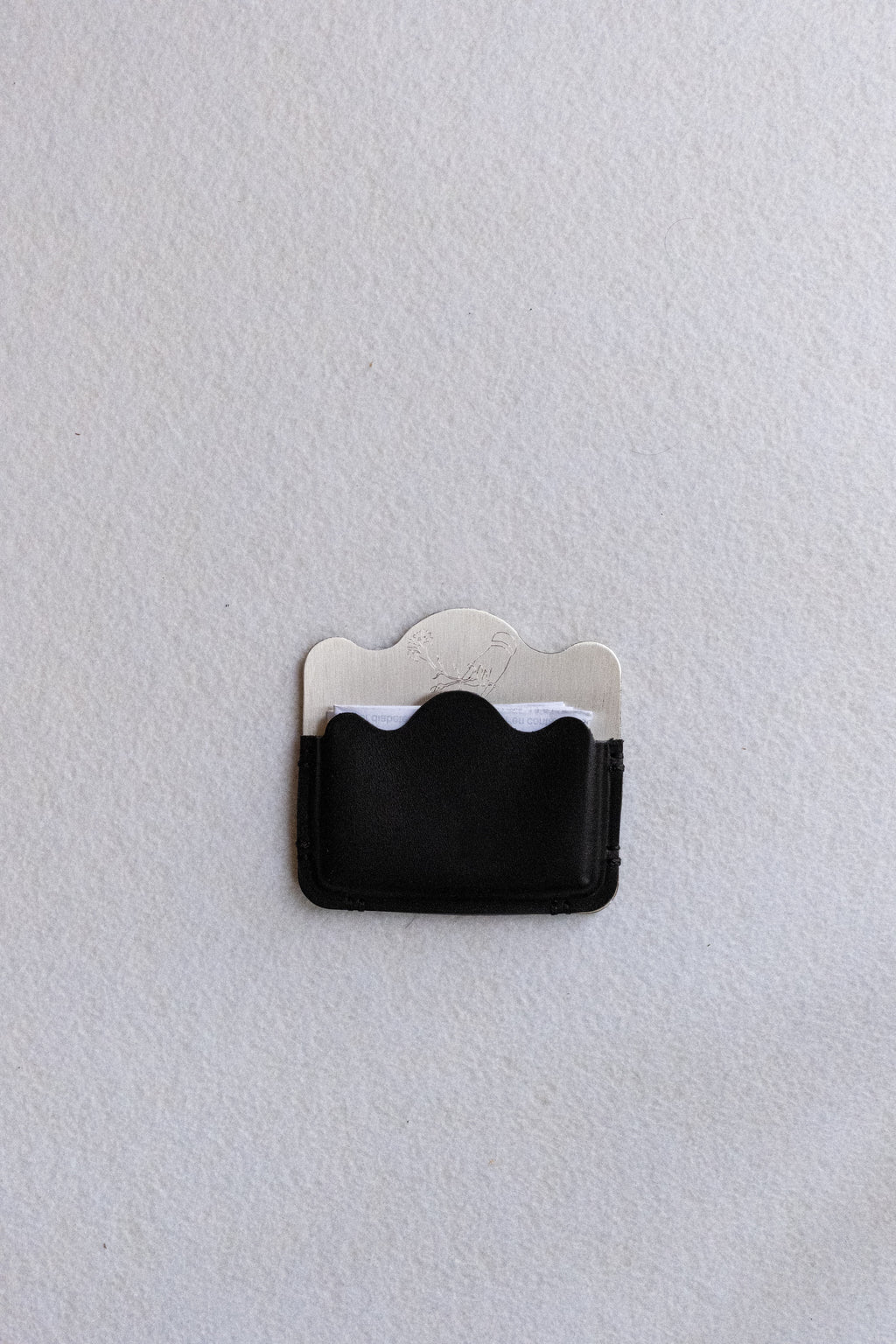 Silver-plated brass Card Holder with Black leather