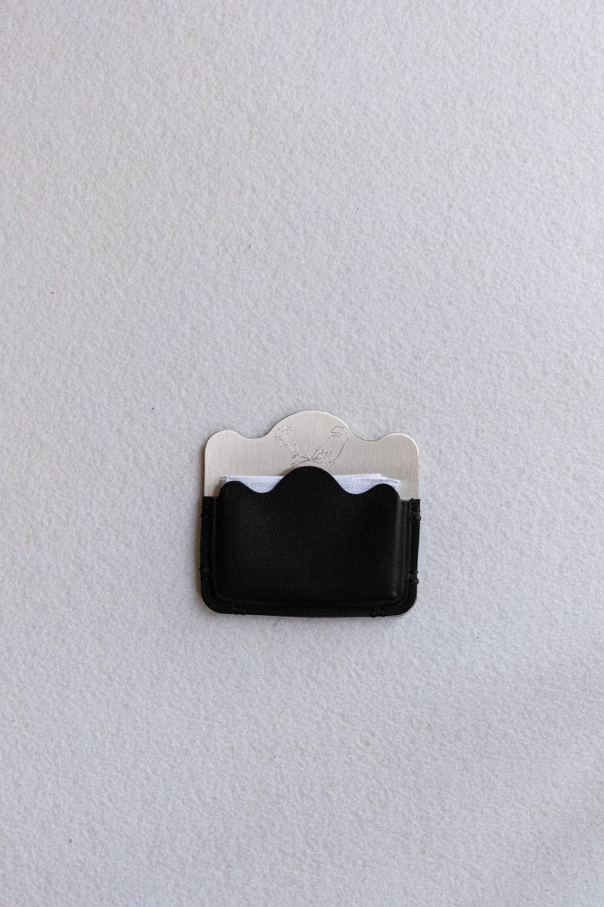 Silver-plated brass Card Holder with Black leather