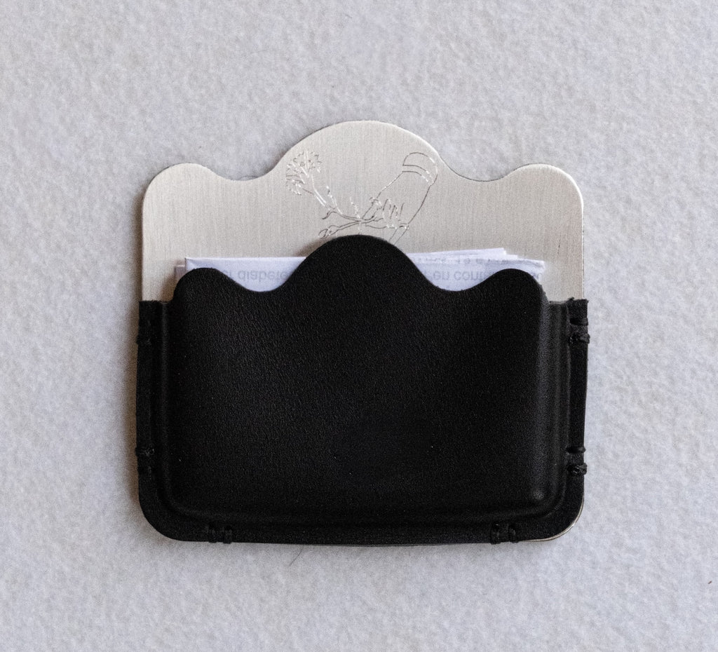 Silver-plated brass Card Holder with Black leather