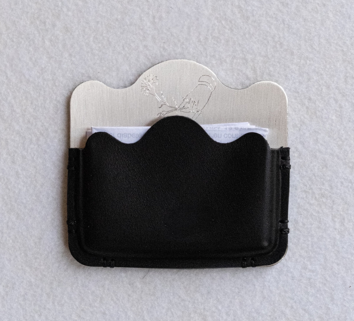 Silver-plated brass Card Holder with Black leather