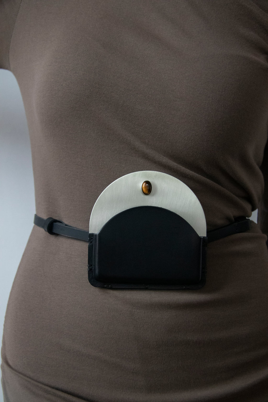 Silver-Plated Brass Pouch with Tiger's Eye Stone